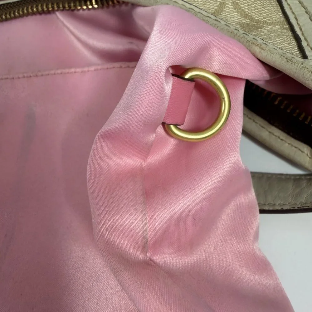 Coach Chelsea Signature Logo Stripe Heritage Pink/Beige Canvas Hobo Bag 13193